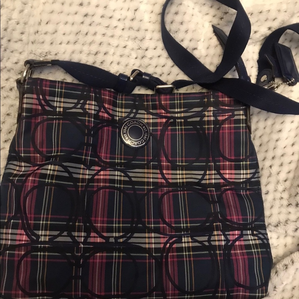 Coach Navy XL Tartan Plaid Crossbody